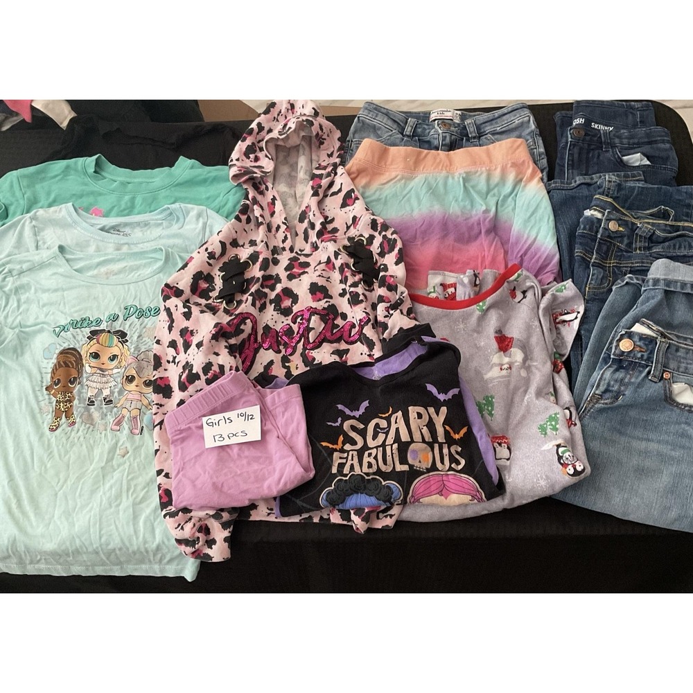 Mixed Brands Outfit Lot Girls 10-12 Justice Jeans Skirt Shorts LOL Disney 13pc